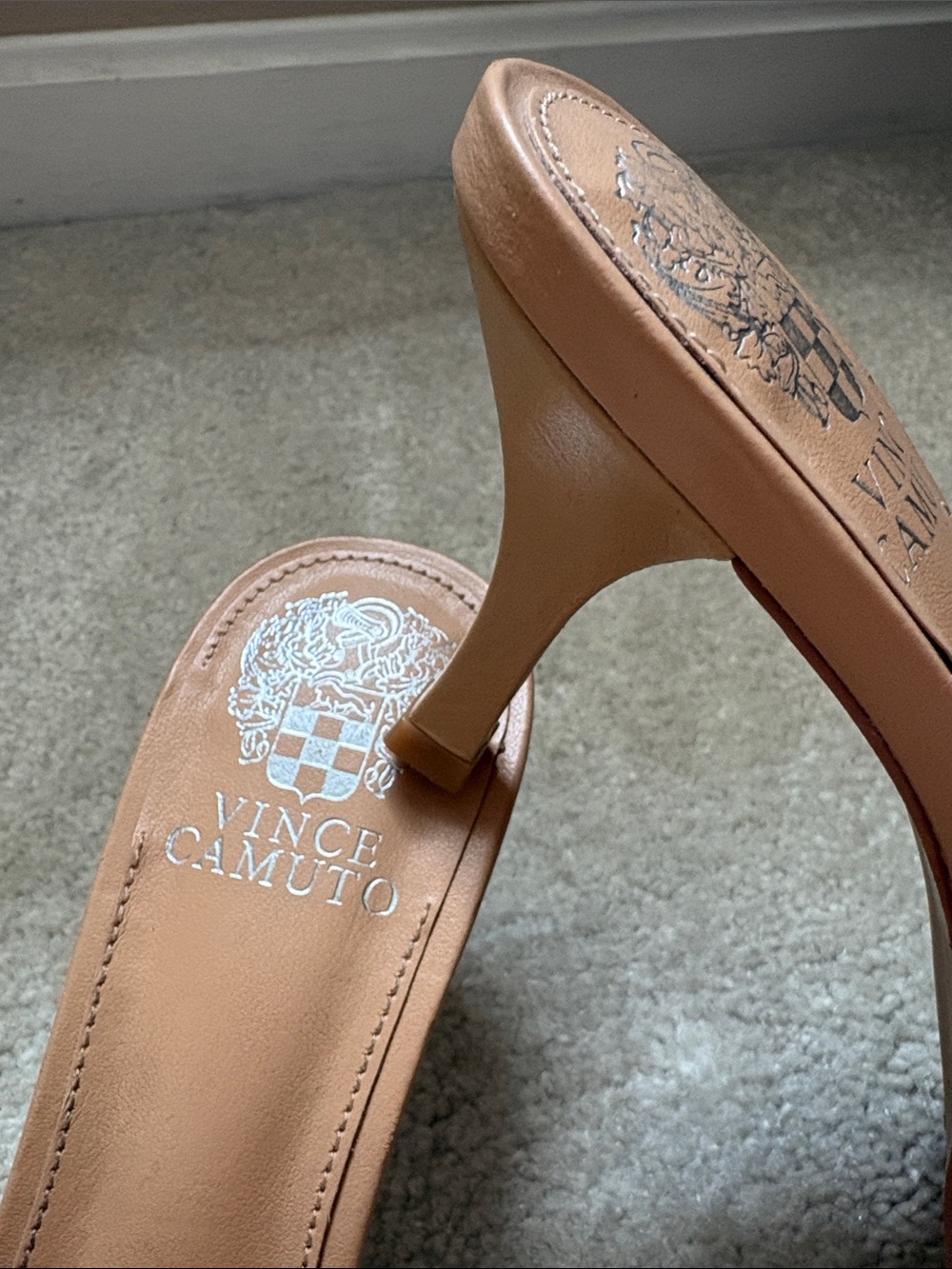 Vince Camuto Quilted Tan Leather High Heel Slide Sandals - Picture 2 of 3